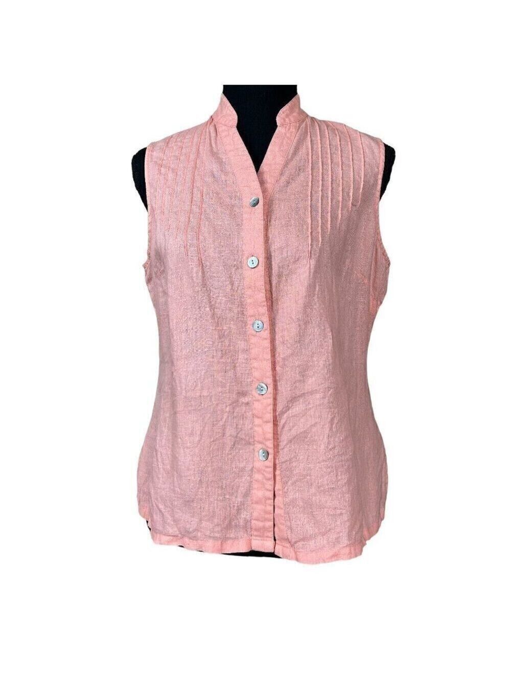 Sarah Spencer Peach Linen Button Front Blouse Size M